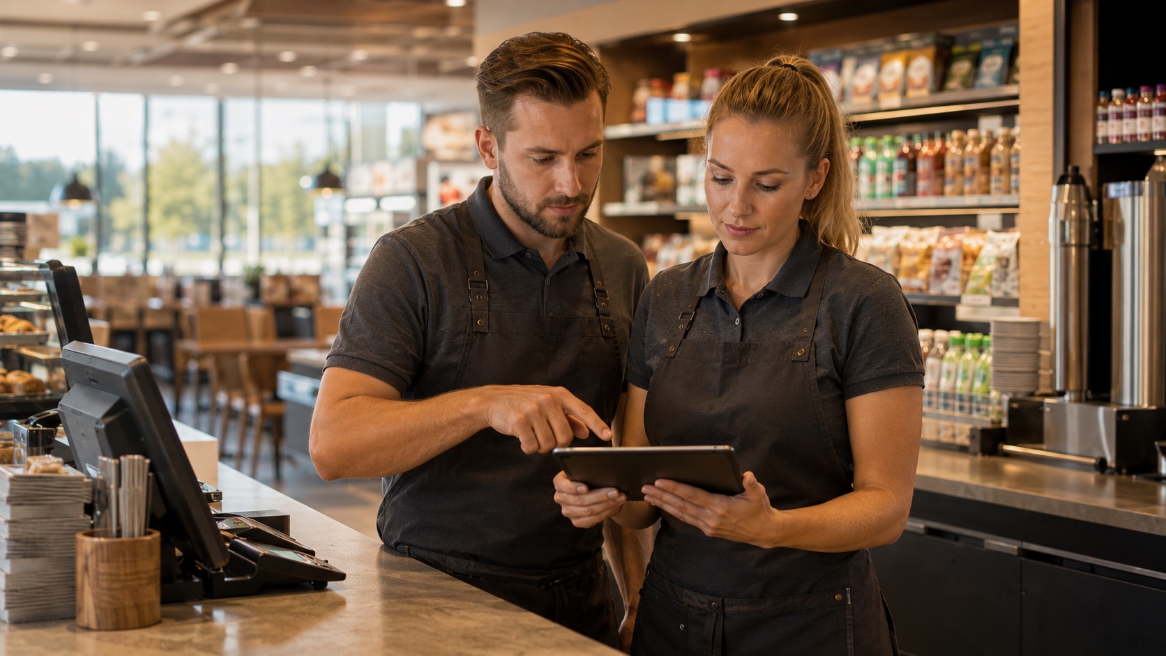 Shift handover at the counter with checklist