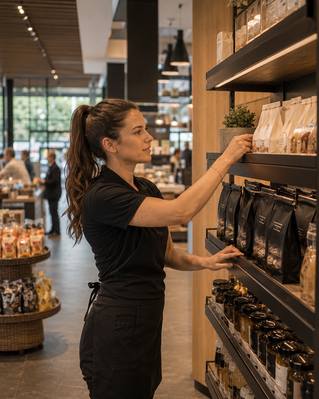 Servicekraft bestückt das Shop-Regal