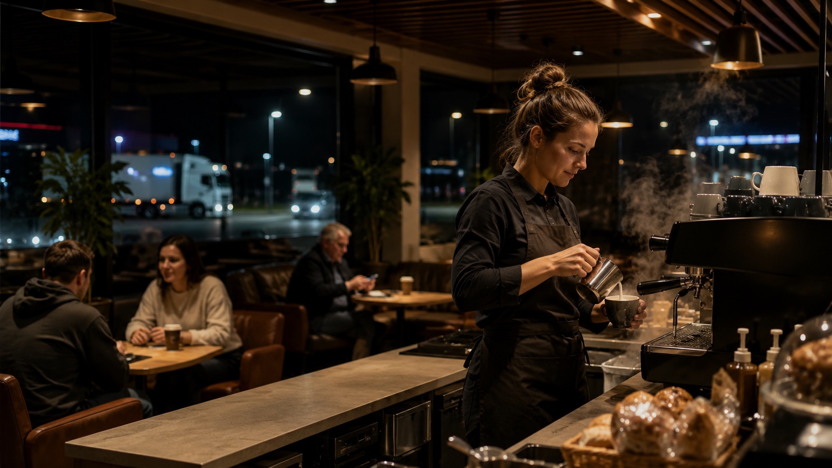 Motorway gastronomy at night